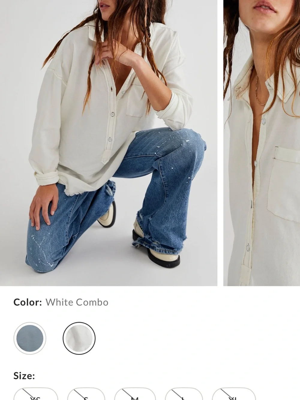 Free People Oxford Ivory Button-Front Oversized Shirt